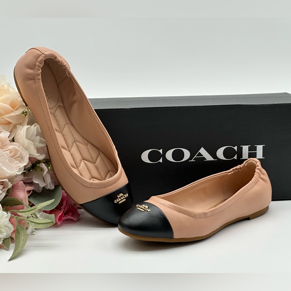 Coach Nude Black Leather Ballet Shoes Size 5.5